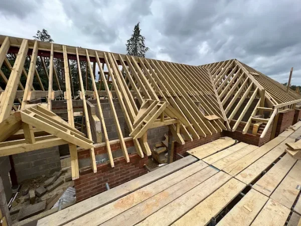 Complex timber cut roof framing on a residential building